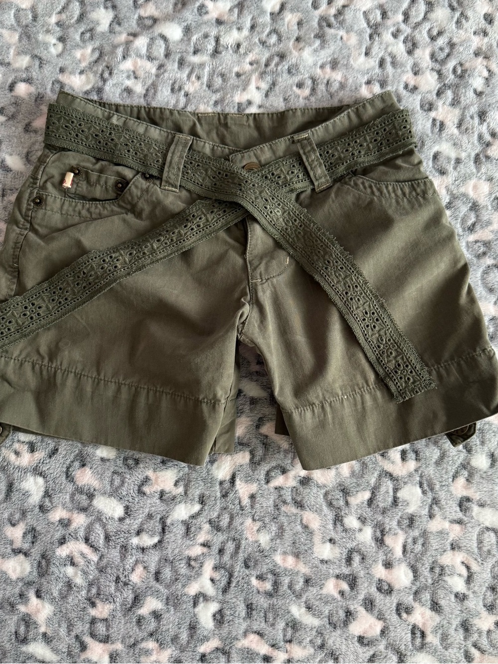 BONGO Olive Green Eyelet-Belt Bermuda Shorts